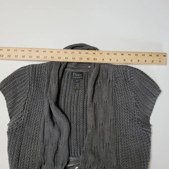 Pure Women's Hand Knit Open Front Cardigan Sweater Dark Gray Size XS - Picture 10 of 12